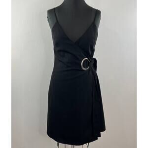 C/MEO Collective Black V-Neck Sleeveless Wrap Dress Grommet A-Line Cocktail S